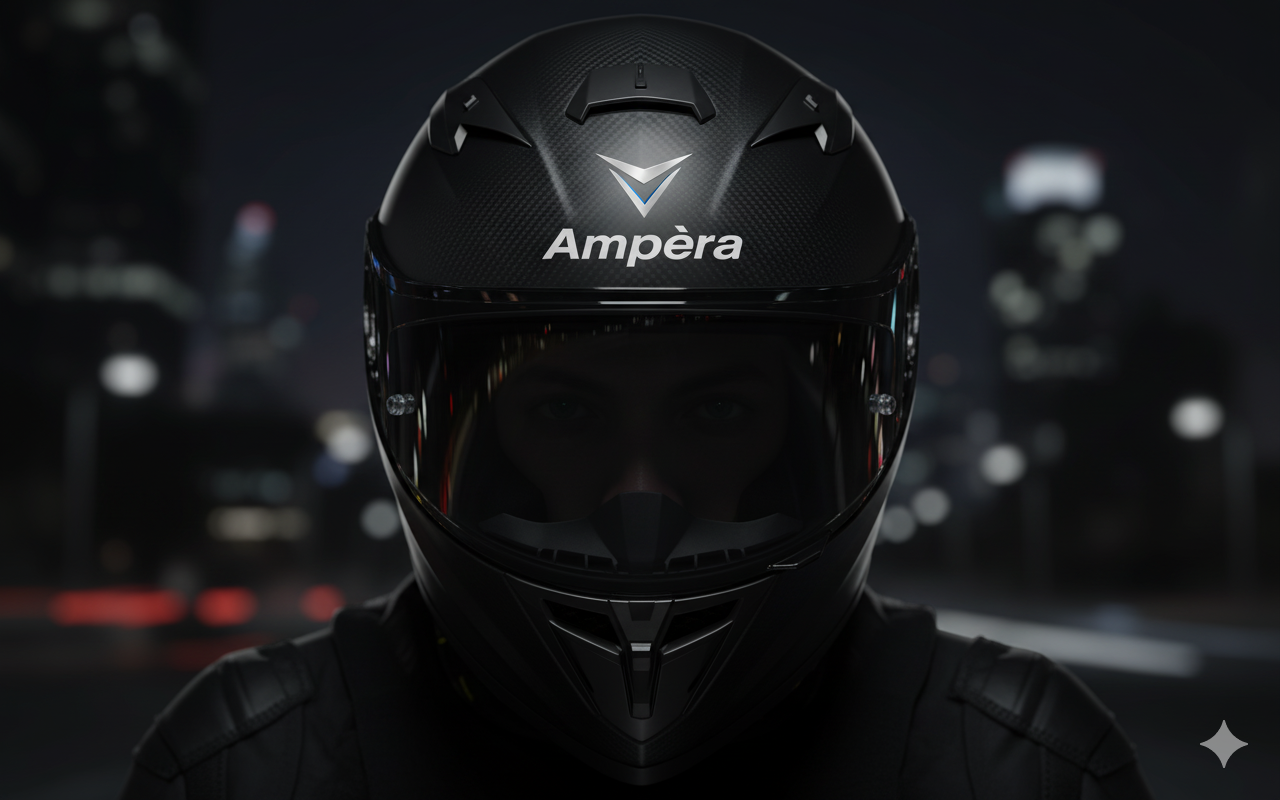 An Ampèra technician inspecting a motorcycle